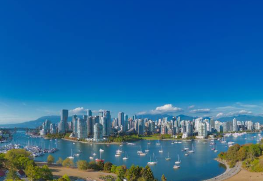 Vancouver skyline aerial view over False Creek